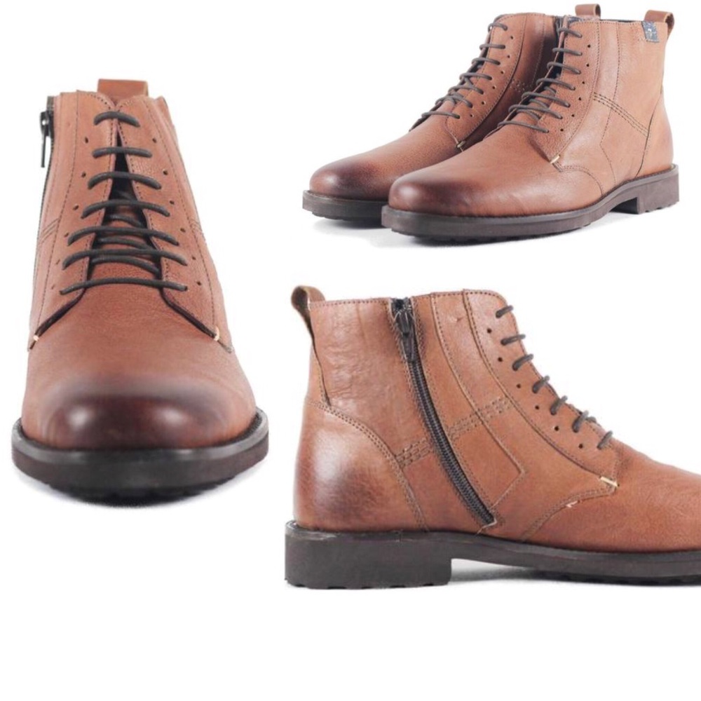 7 for All Mankind Indigo Cognac Leather Boots
